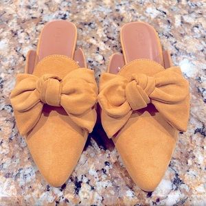J crew, mustard, yellow suede slides